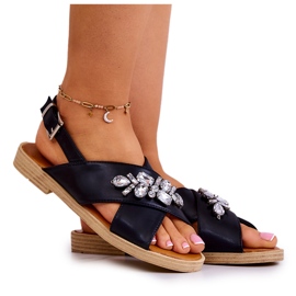 FW1 Sandale confortabile de damă, cu decor Irvine negru