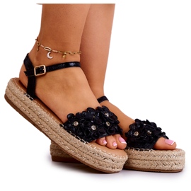 FW1 Sandale Damă Espadrile Cu Flori Negru Marlon