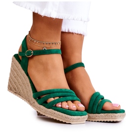 FJ1 Sandale cu pană Louisiana din piele intoarsa verde FJ1 Sandale cu pană Louisiana din piele intoarsa verde