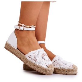 FE1 Espadrile de damă pe platformă împletită Calise albă
