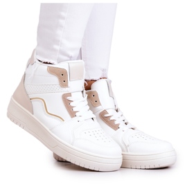 FG2 Pantofi sport de damă înalți alb și bej Megithoe