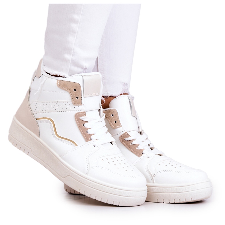 FG2 Pantofi sport de damă înalți alb și bej Megithoe FG2 Pantofi sport de damă înalți alb și bej Megithoe