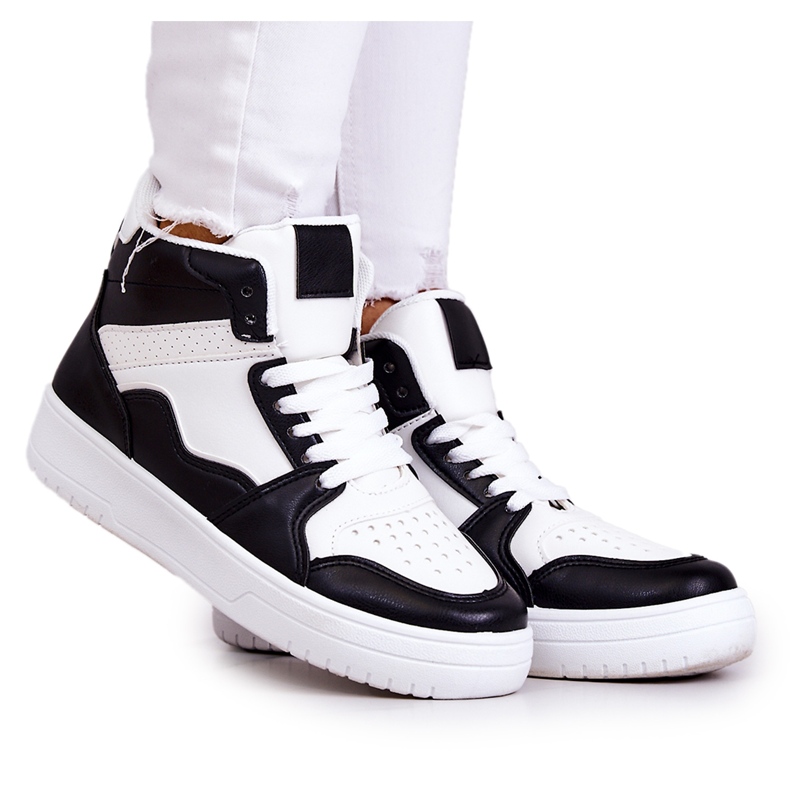 FG2 Pantofi sport de damă înalți alb și negru Megithoe