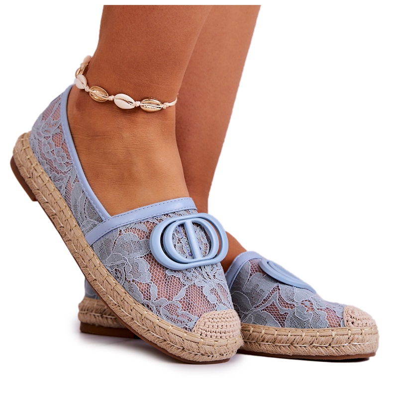 Espadrile De Dantela De Dama Cu Decoratie Albastra Vis De Vara albastru Espadrile De Dantela De Dama Cu Decoratie Albastra Vis De Vara albastru