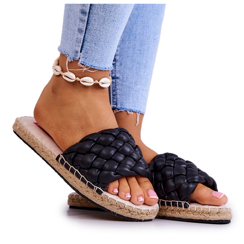 Papuci de piele impletitati Big Star JJ274919 Negri negru