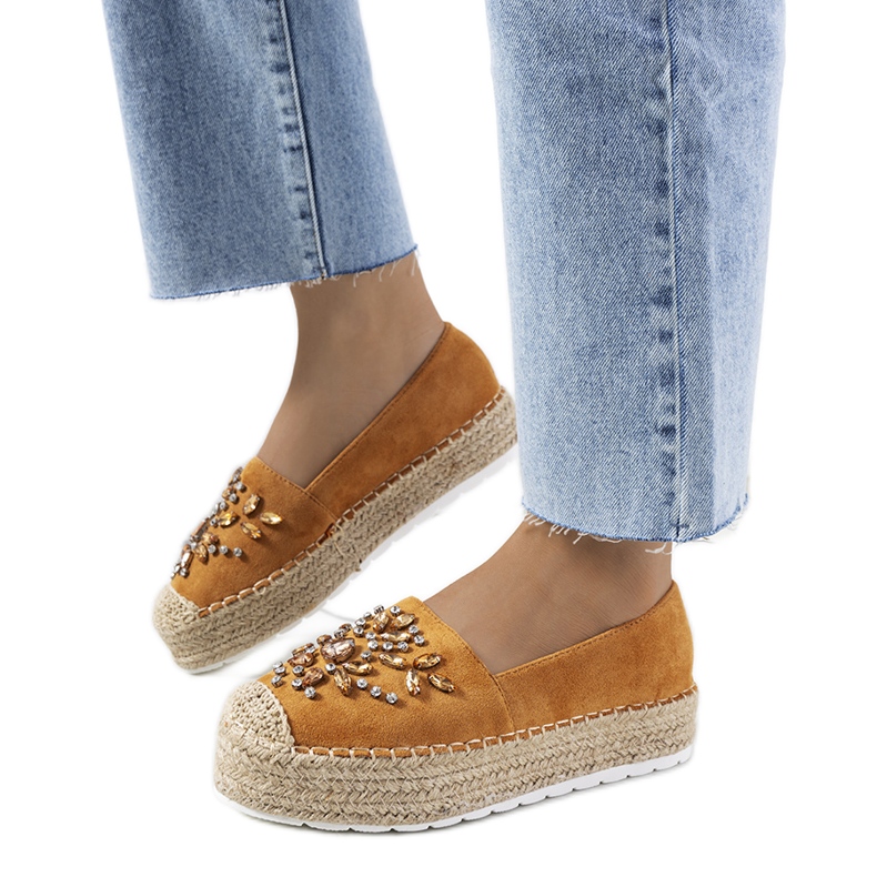 Espadrile maro cu zirconiu Leer galben Espadrile maro cu zirconiu Leer galben
