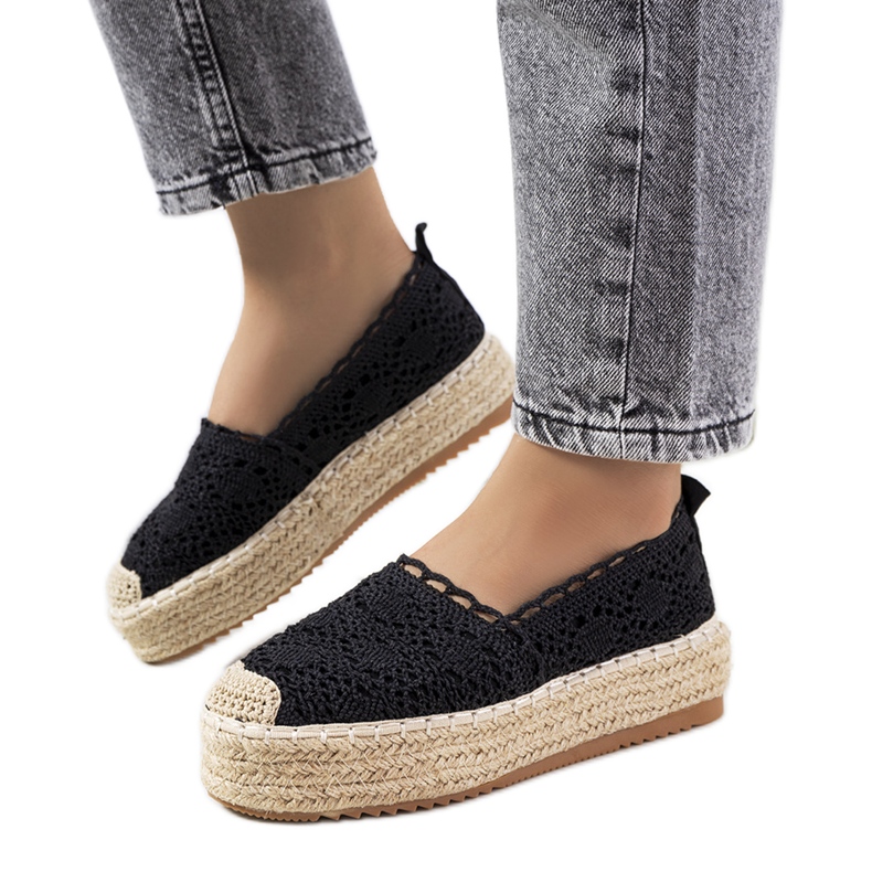 Espadrile din dantela neagra pe platforma Akker negru Espadrile din dantela neagra pe platforma Akker negru