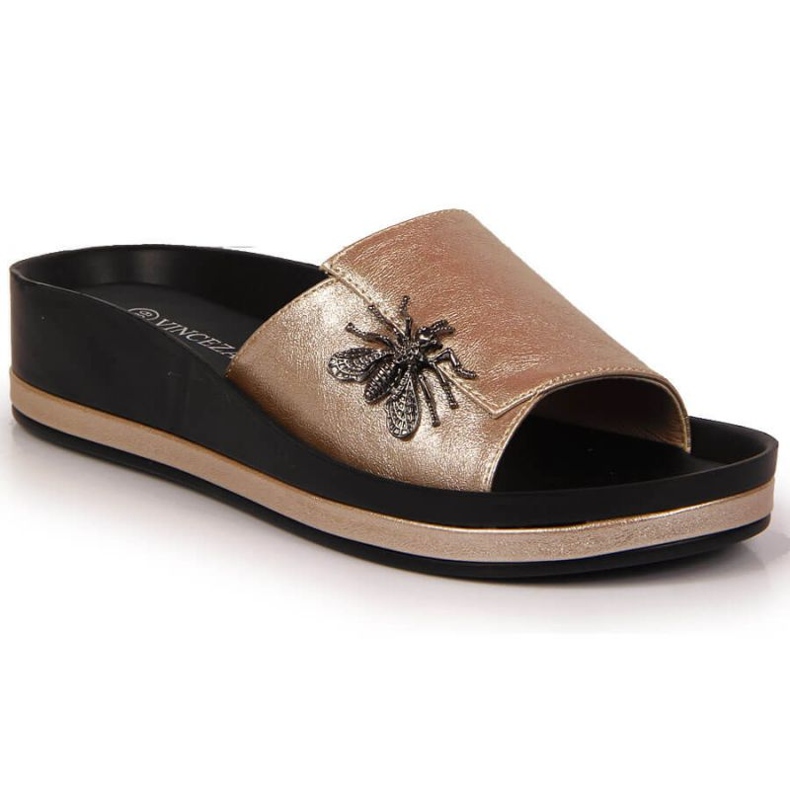 Papuci cu pană cu o insectă Vinceza W JAN118B aurii de aur Papuci cu pană cu o insectă Vinceza W JAN118B aurii de aur