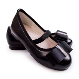 S.Barski Balerini Copii Piele Cu Fundita Decorativa Negru Claril