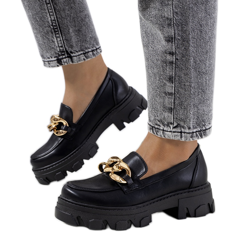 Mocasini negri cu lant Fouzia negru Mocasini negri cu lant Fouzia negru