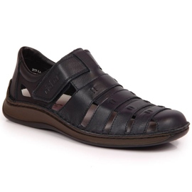 Pantofi din piele cu velcro Rieker M RKR520 negru Pantofi din piele cu velcro Rieker M RKR520 negru