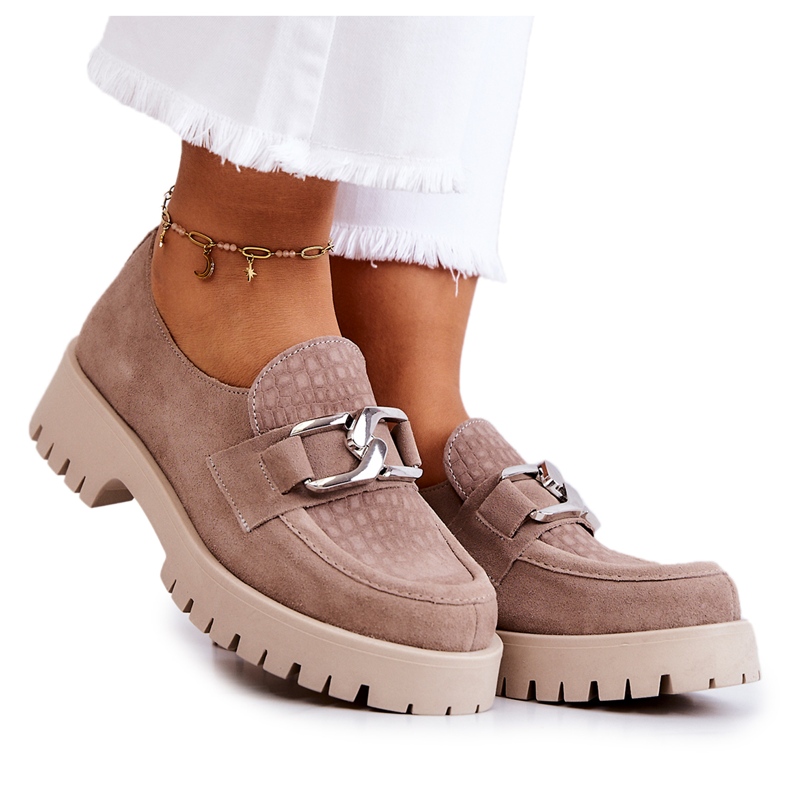 PL5 Mocasini de piele intoarsa la moda Pantofi Rayhan Bej Inchis