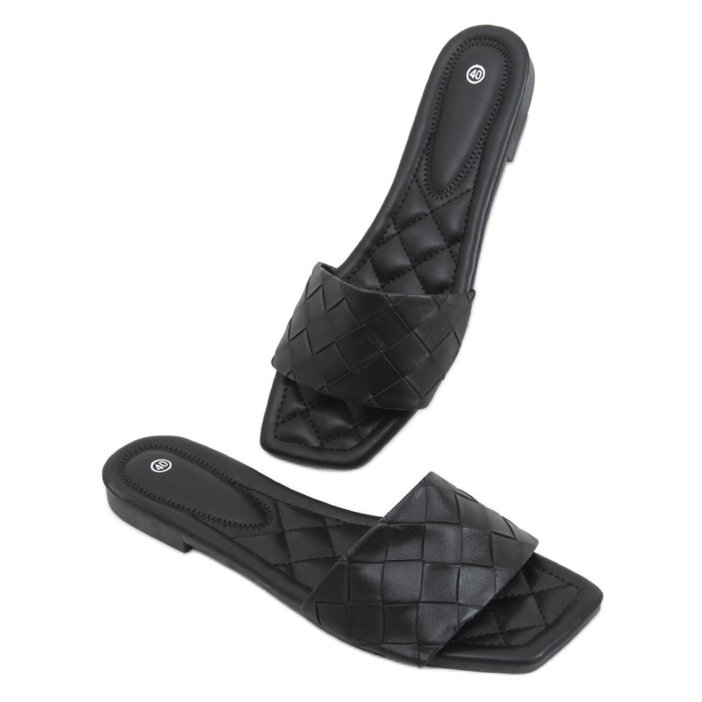 Papuci Sahar Black cu talpă pătrată negru