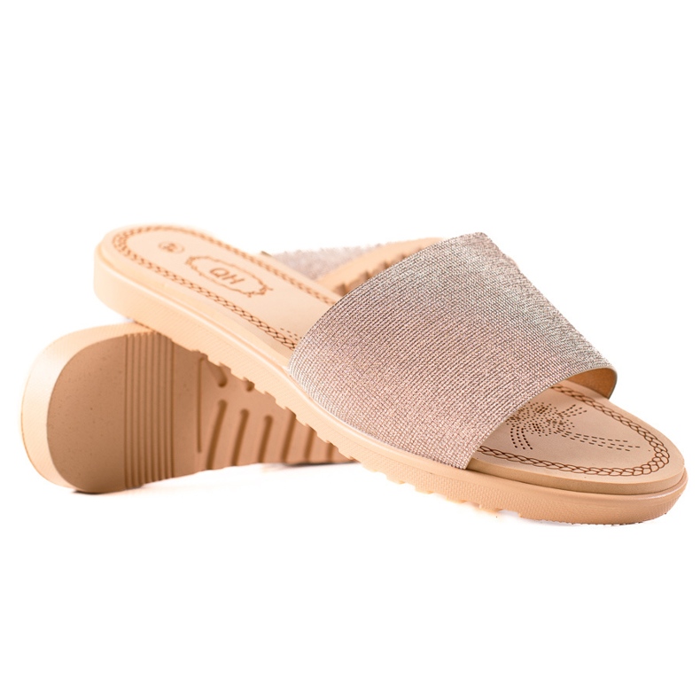 TRENDI Papuci cu sclipici bej