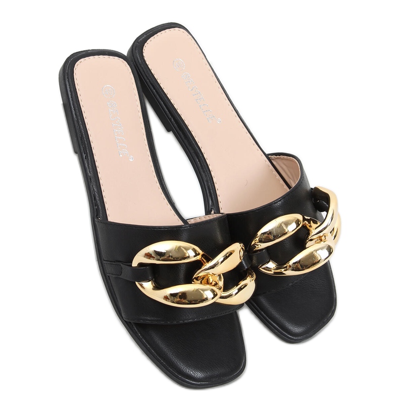 Dalia Black Papuci cu lant negru Dalia Black Papuci cu lant negru