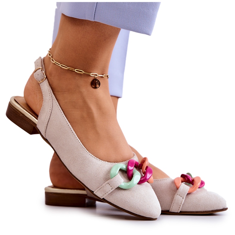 Lewski Shoes Balerini din piele intoarsa Cu lant Pantofi Lewski 3125 Bej deschis