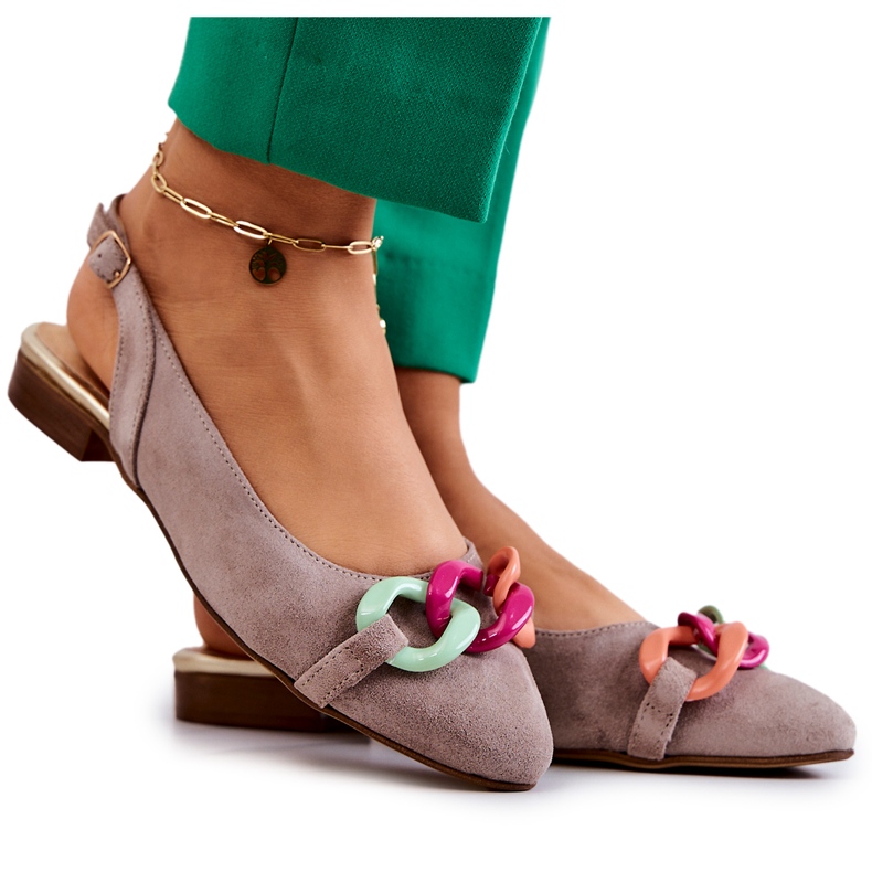 Lewski Shoes Balerini Din piele intoarsa Cu Lant Pantofi Lewski 3125 Bej