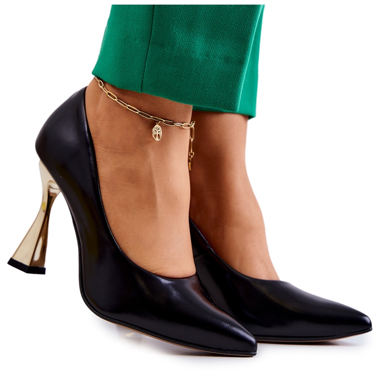 Lewski Shoes Pompi din piele la modă Pantofi Lewski 3083 Negru-Auriu