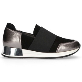 Pantofi Filippo 018 Black Suede / Nichel negru argint