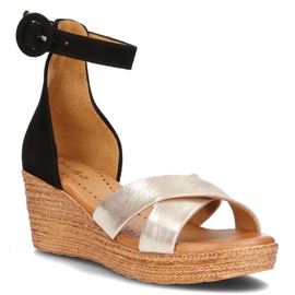 Sandale din piele Filippo 04565-25 / 00-5 auriu si negru de aur Sandale din piele Filippo 04565-25 / 00-5 auriu si negru de aur