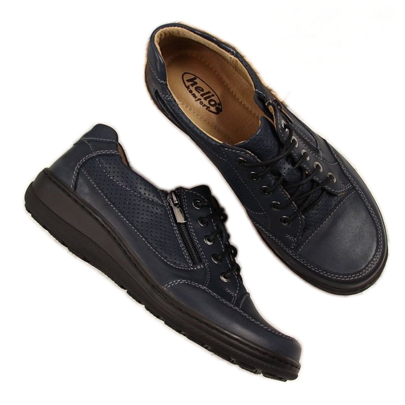 Pantofi din piele cu fermoar Helios W H357D bleumarin albastru marin