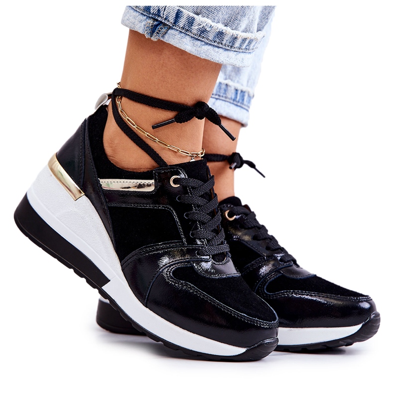 S.Barski Pantofi sport din piele Rayana alb-negru pe pană