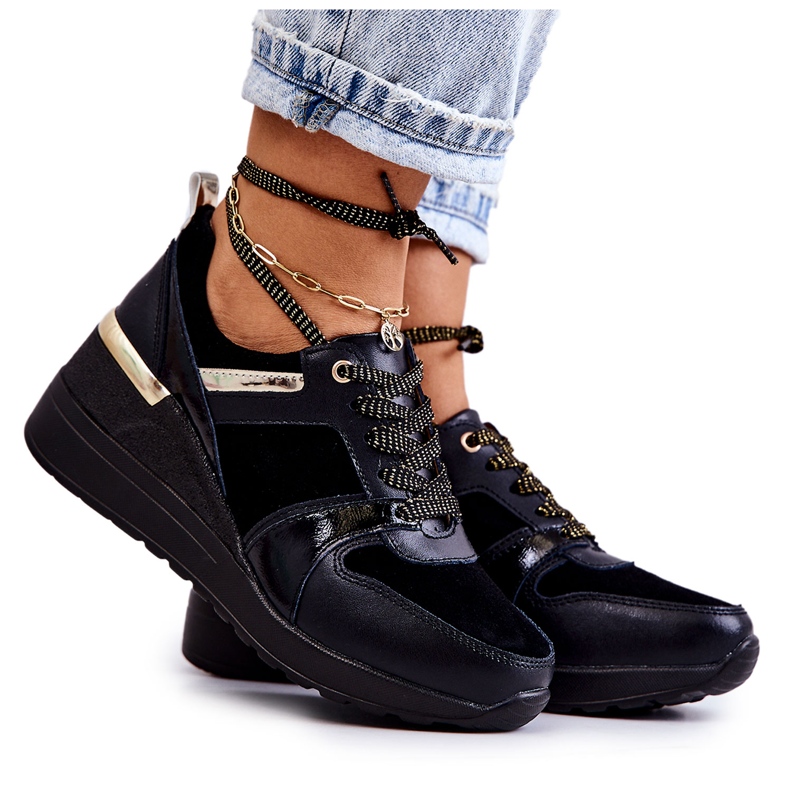 S.Barski Pantofi sport din piele neagră Rayana pe o pană negru