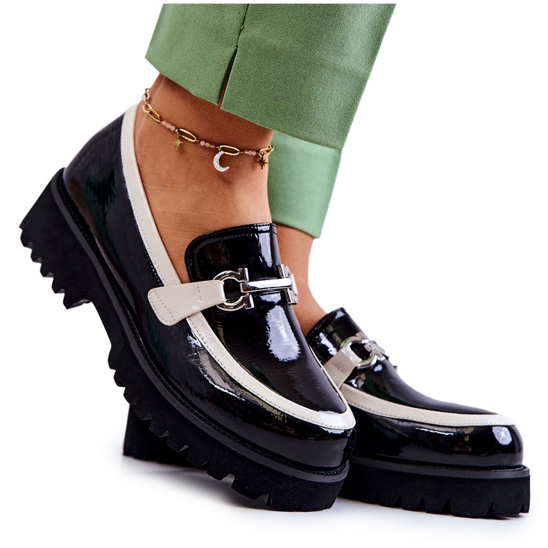 S.Barski Mocasini lacuiti pentru dama Cassida alb-negru