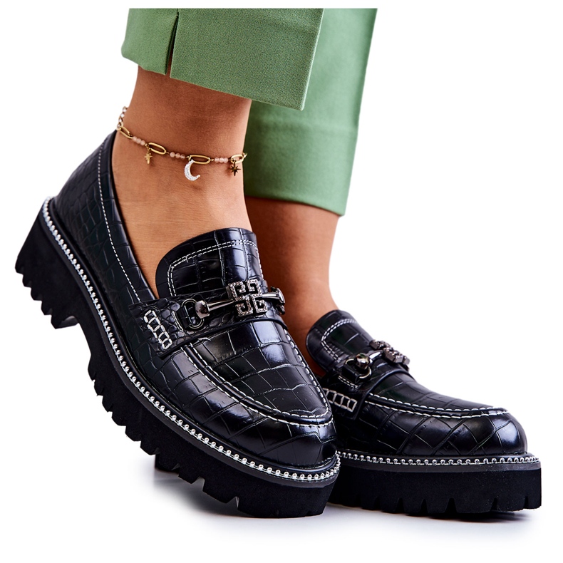 S.Barski Pantofi din piele de șarpe cu decor negru Adison