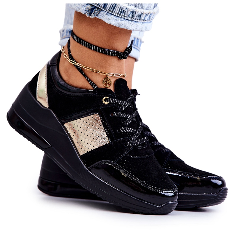 S.Barski Pantofi sport din piele intoarsa pentru dama, pe pană, negru Larson