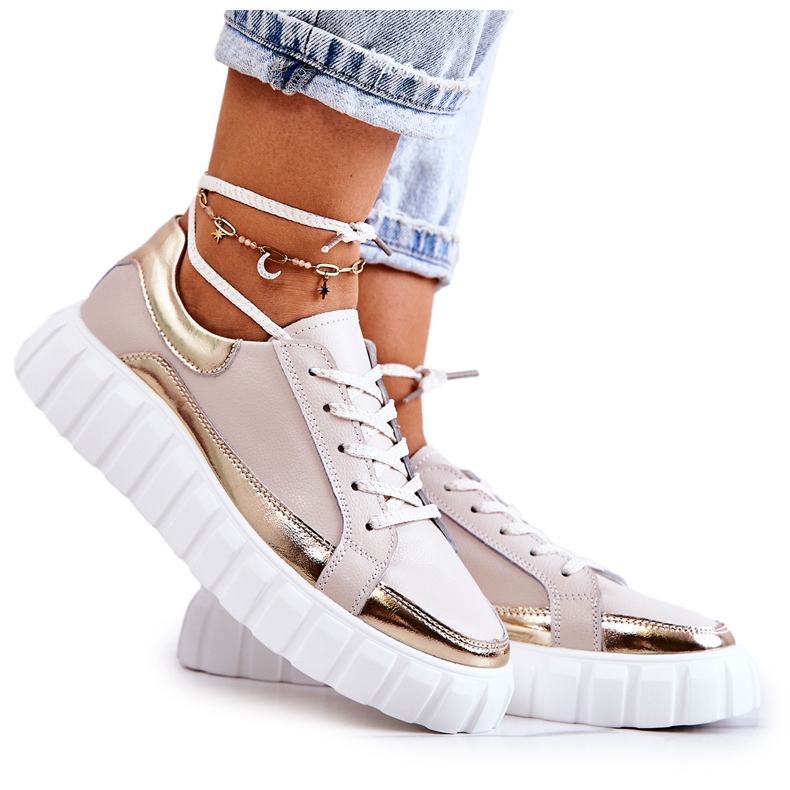 S.Barski Brogues de damă pe platforma Noriso bej și auriu de aur