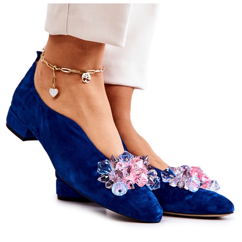 PA2 Pantofi eleganti din piele intoarsa cu decor McQueen bleumarin albastru