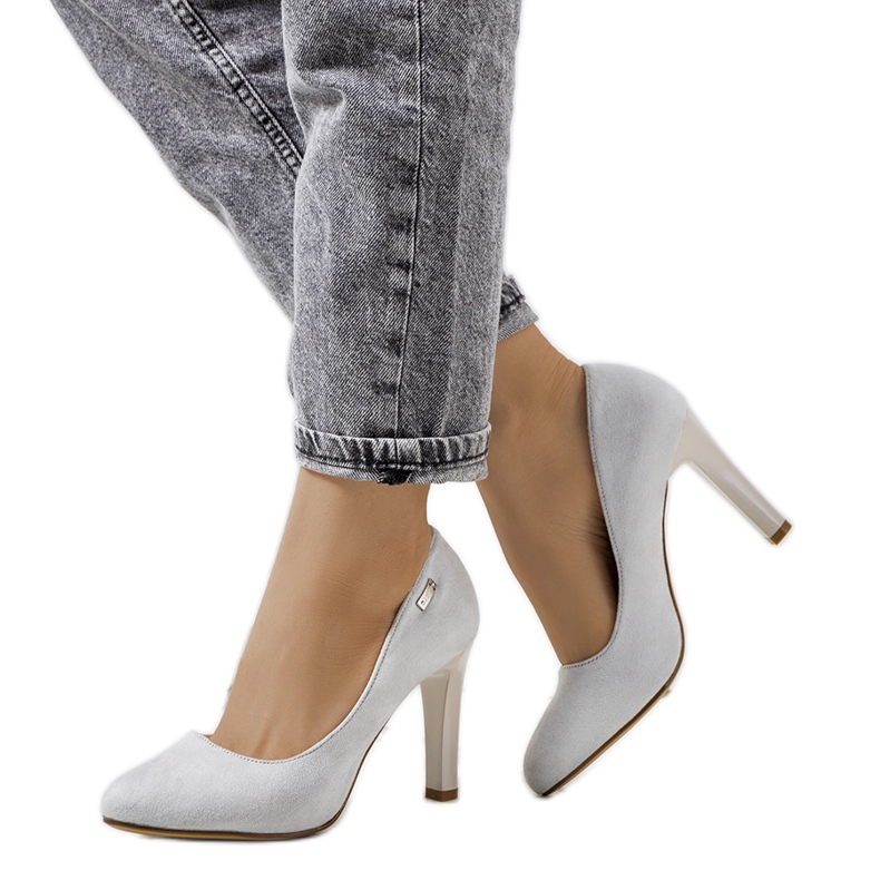 Pompe gri pe toc stiletto Blair