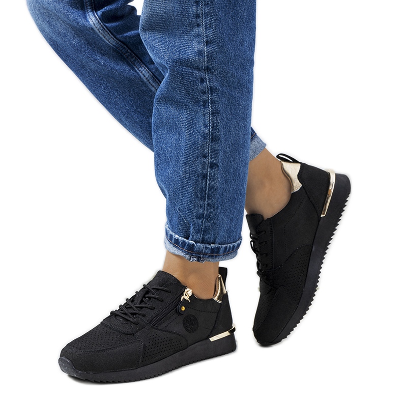 Tenisi negri Ancaster din piele negru de aur