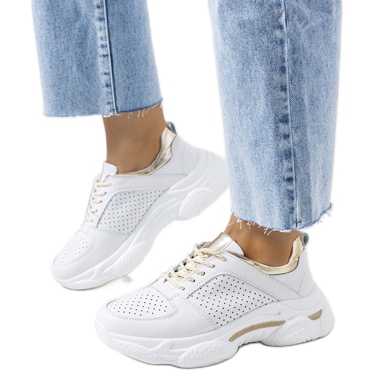 Tenisi Eloise din piele albă și aurie de aur Tenisi Eloise din piele albă și aurie de aur