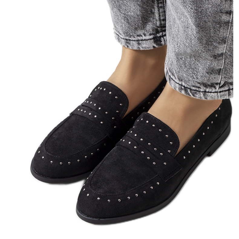 Pantofi din piele neagra cu crampoane Ishana negru