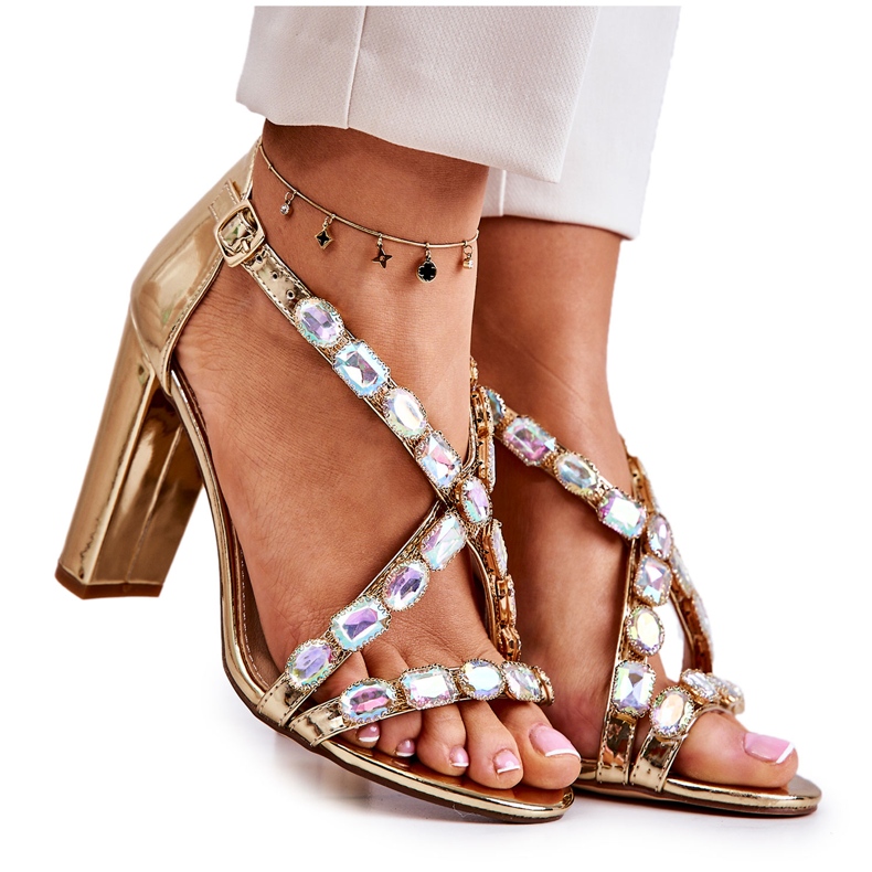 S.Barski Sandale de damă cu toc înalt Lu Boo Golden 8258-1 Vernee de aur