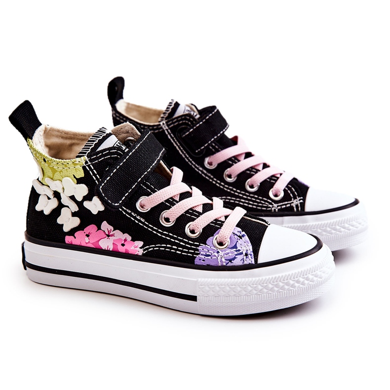 PA1 Pantofi pentru copii din material textil înalți imprimeu Black Dorry negru