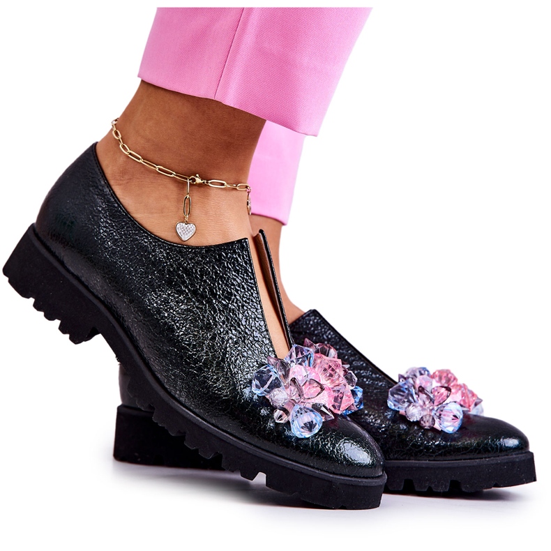 PA2 Pantofi Eleganti De Piele Cu Decorat Cindy Verde Inchis