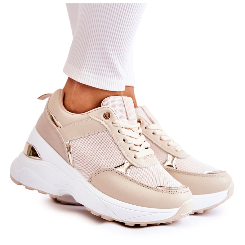 PG1 Pantofi sport bej Activity Shiny Wedge de damă de aur PG1 Pantofi sport bej Activity Shiny Wedge de damă de aur