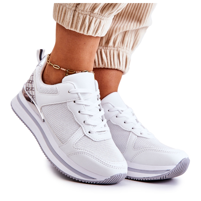 PG1 Pantofi sport clasici de damă pe pană, alb avansat argint