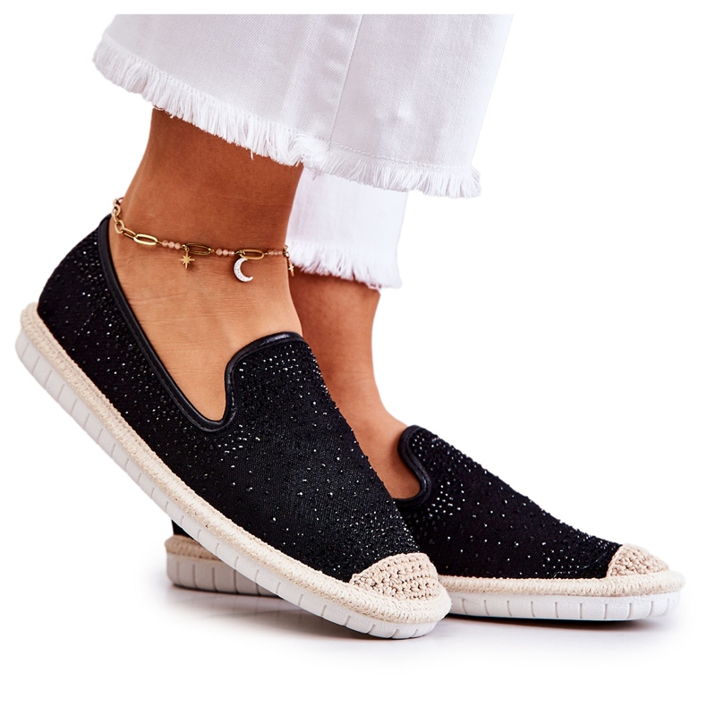 PG1 Espadrile De Pânză De Damă Cu Zirconiu Cubic Negru Deimos