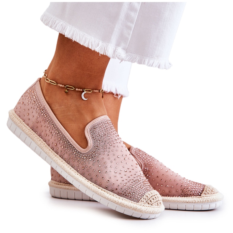PG1 Espadrile Textile De Dama Cu Zirconiu Cubic Roz Deimos