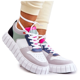 PS1 Pantofi sport din piele de damă, alb-gri florentin verde