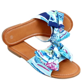 Papuci Lotos Blue cu imprimeu floral albastru multicolor