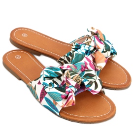 Papuci Lotos Beige cu imprimeu floral multicolor