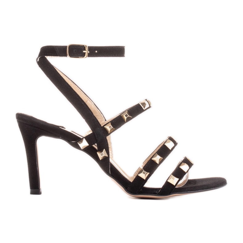 Marco Shoes Sandale negre din piele intoarsa cu crampoane decorative negru