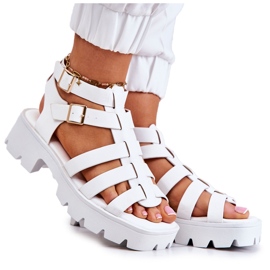 PS1 Sandale Piele Cu Benzi Minorite Albe PS1 Sandale Piele Cu Benzi Minorite Albe