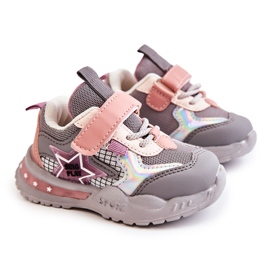 PJ2 Pantofi Sport Lumini pentru Copii Gri-Roz Mobby PJ2 Pantofi Sport Lumini pentru Copii Gri-Roz Mobby