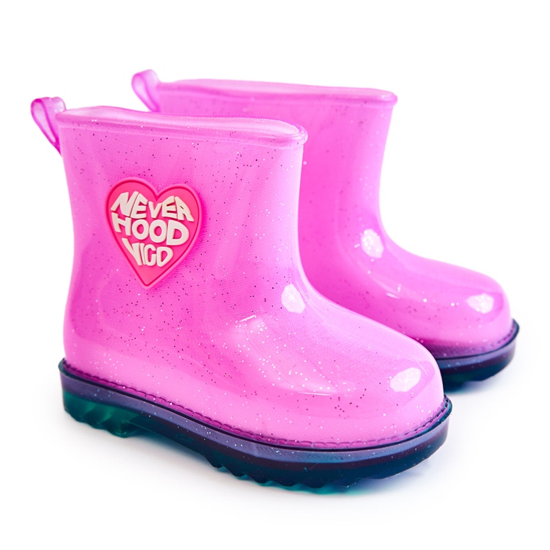 Cizme de ploaie copii brocart fucsia roz